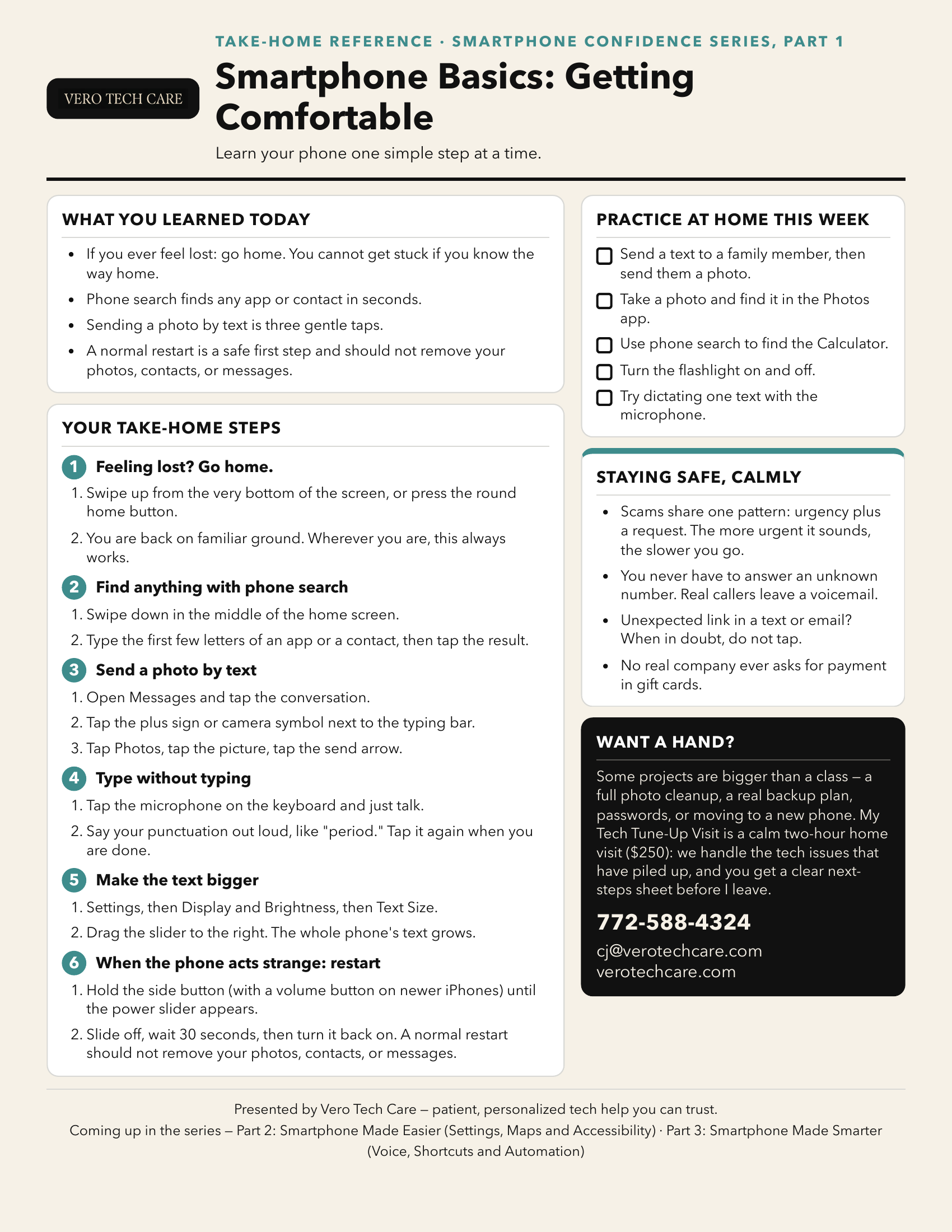 Full-page preview of the Smartphone Basics Part 1 take-home handout